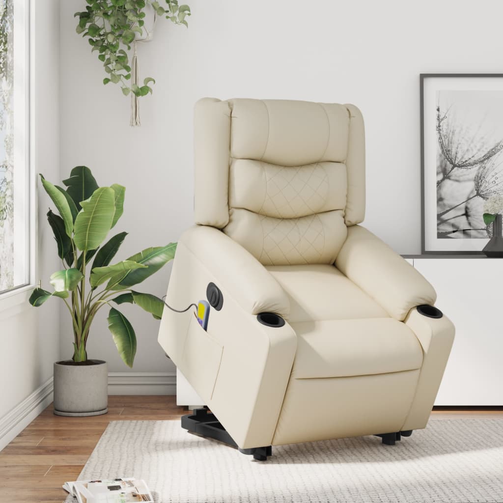 vidaXL Electric Stand up Massage Recliner Chair Cream Faux Leather