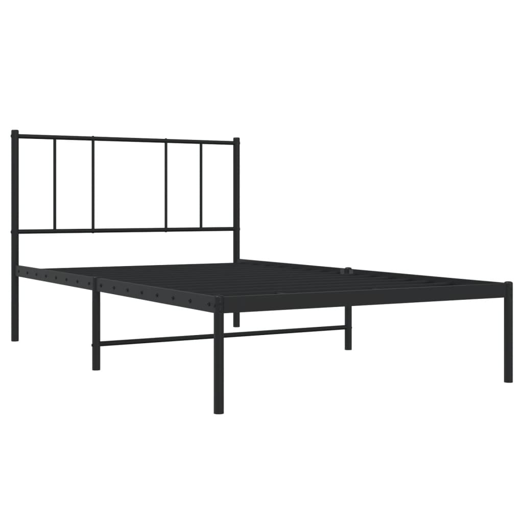 vidaXL Metal Bed Frame without Mattress with Headboard Black 39.4"x74.8"