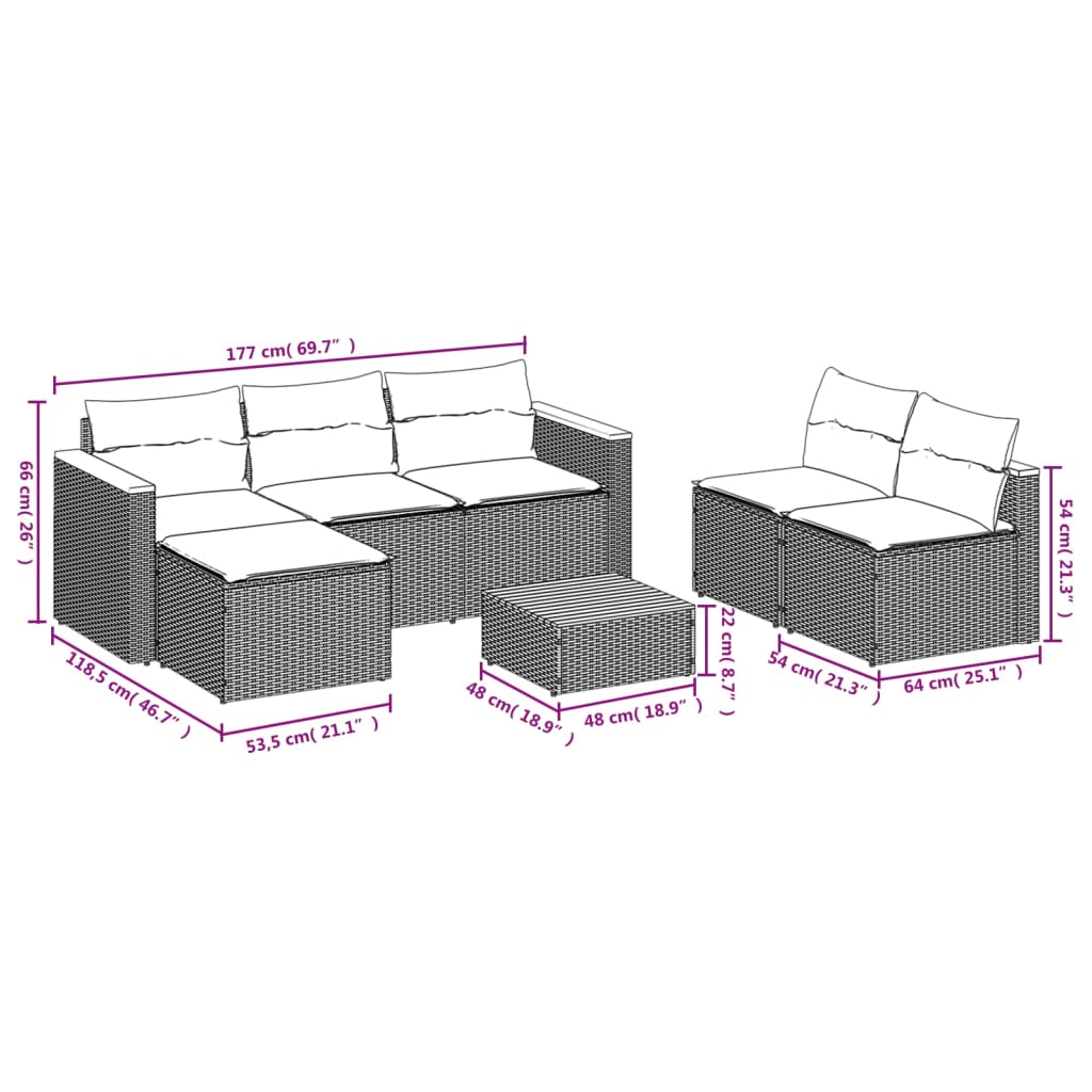 vidaXL 5 Piece Patio Sofa Set with Cushions Black Poly Rattan Acacia