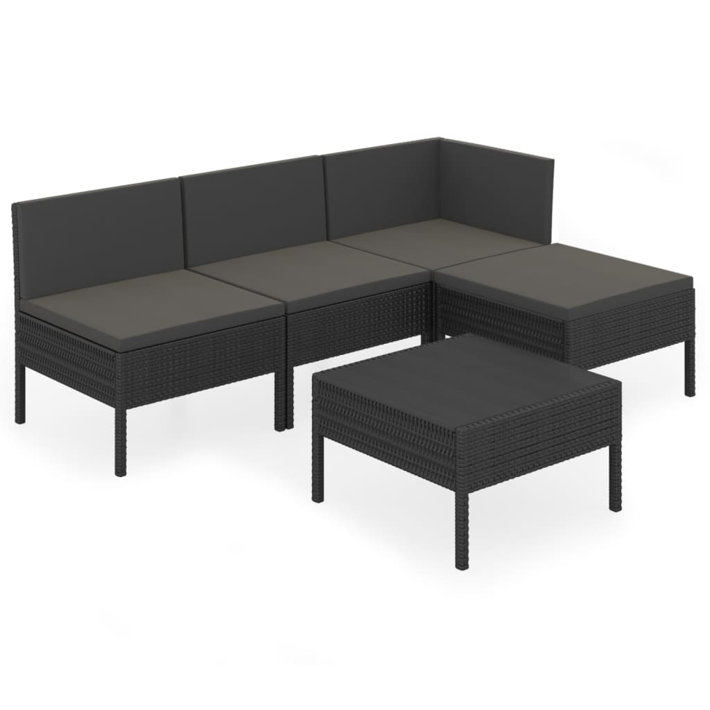 vidaXL 5 Piece Patio Lounge Set with Cushions Poly Rattan Black