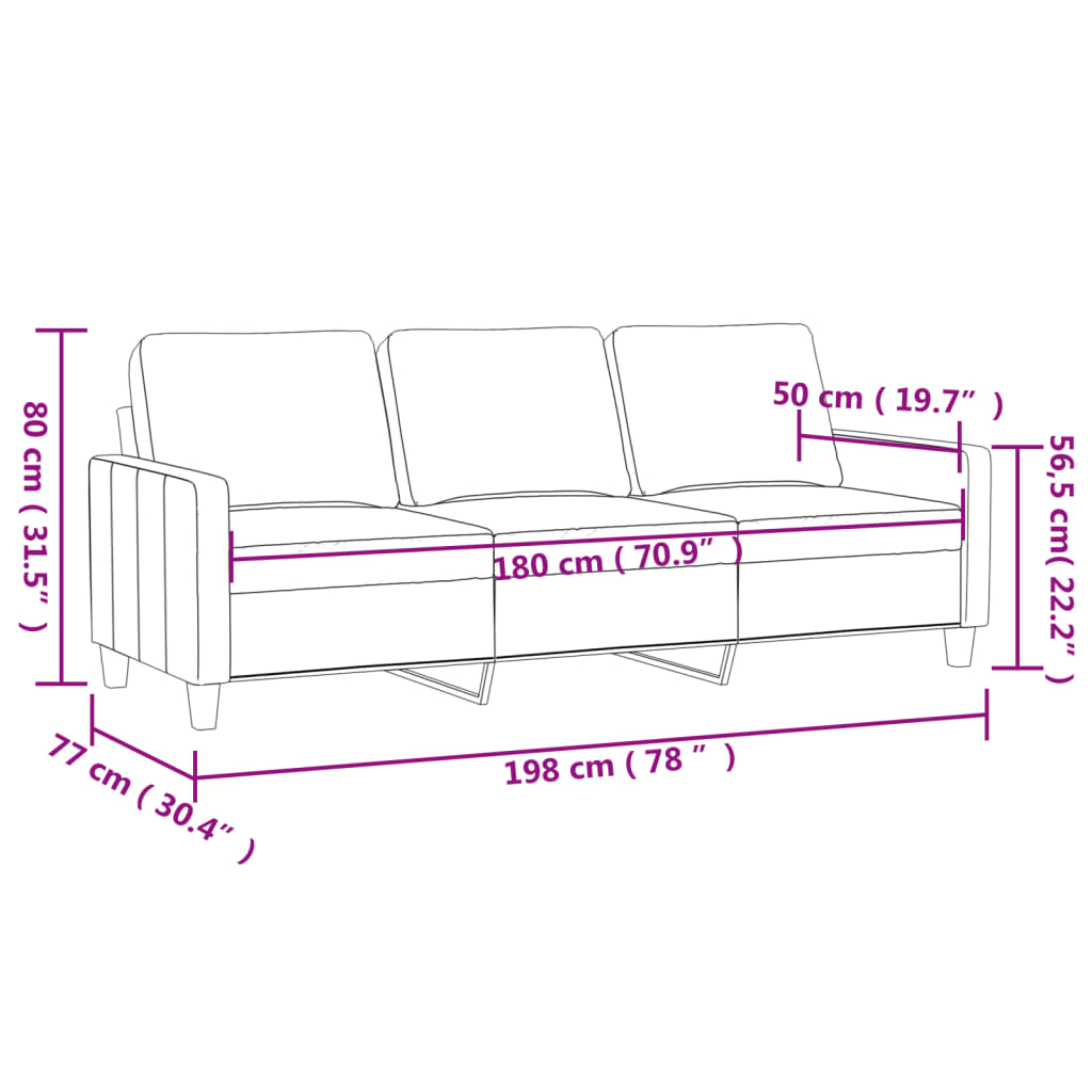 vidaXL 3-Seater Sofa Light Gray 70.9" Velvet