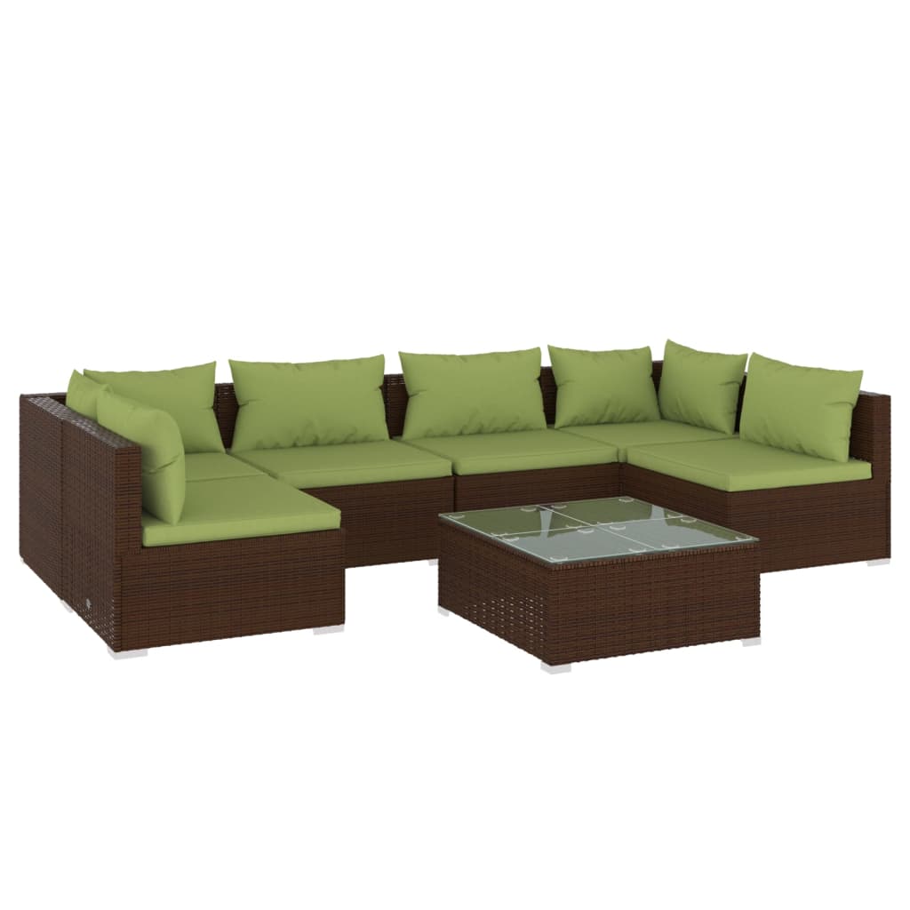 vidaXL 7 Piece Patio Lounge Set with Cushions Poly Rattan Brown