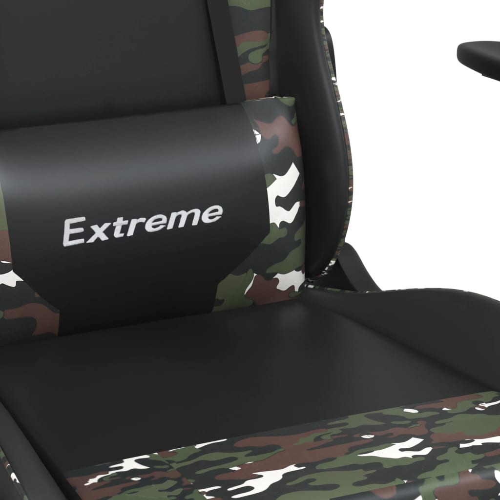 vidaXL Massage Gaming Chair with Footrest Black&Camouflage Faux Leather