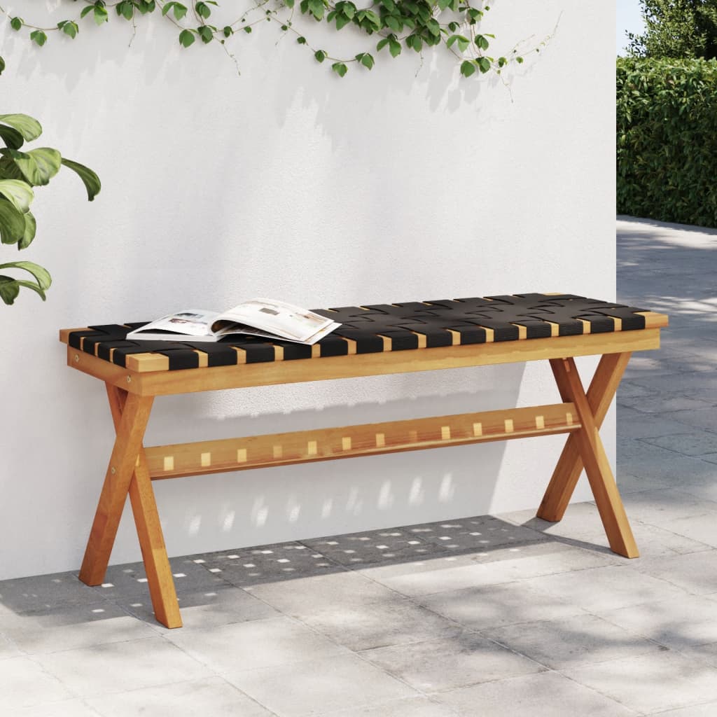 vidaXL Patio Bench Black Solid Wood Acacia and Fabric