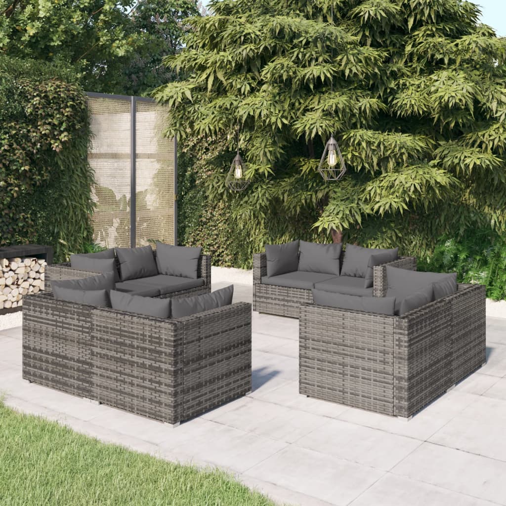 vidaXL 8 Piece Patio Lounge Set with Cushions Poly Rattan Gray