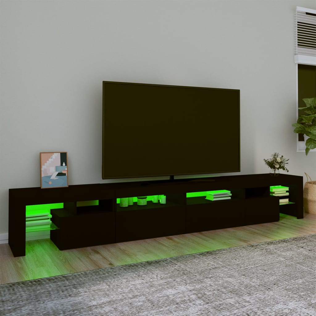 vidaXL TV Stand with LED Lights Black 102.4"x14.4"x15.7"