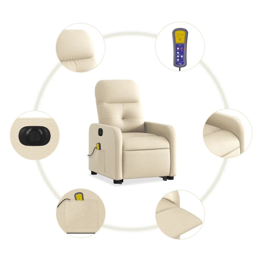 vidaXL Electric Stand up Massage Recliner Chair Cream Fabric