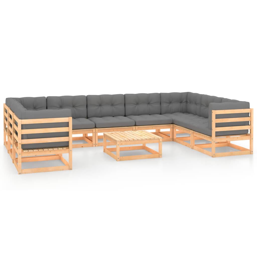 vidaXL 10 Piece Patio Lounge Set with Cushions Solid Wood Pine