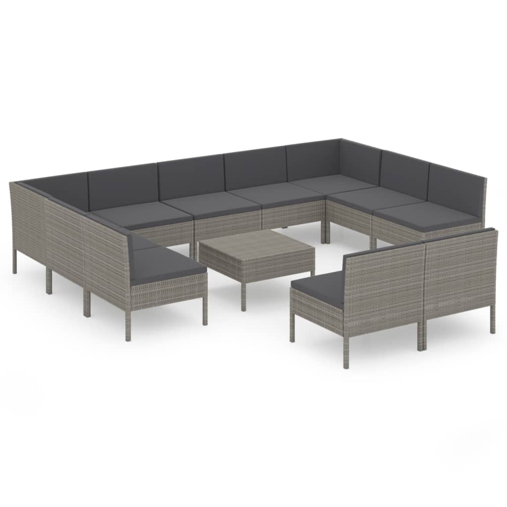 vidaXL 12 Piece Patio Lounge Set with Cushions Poly Rattan Gray