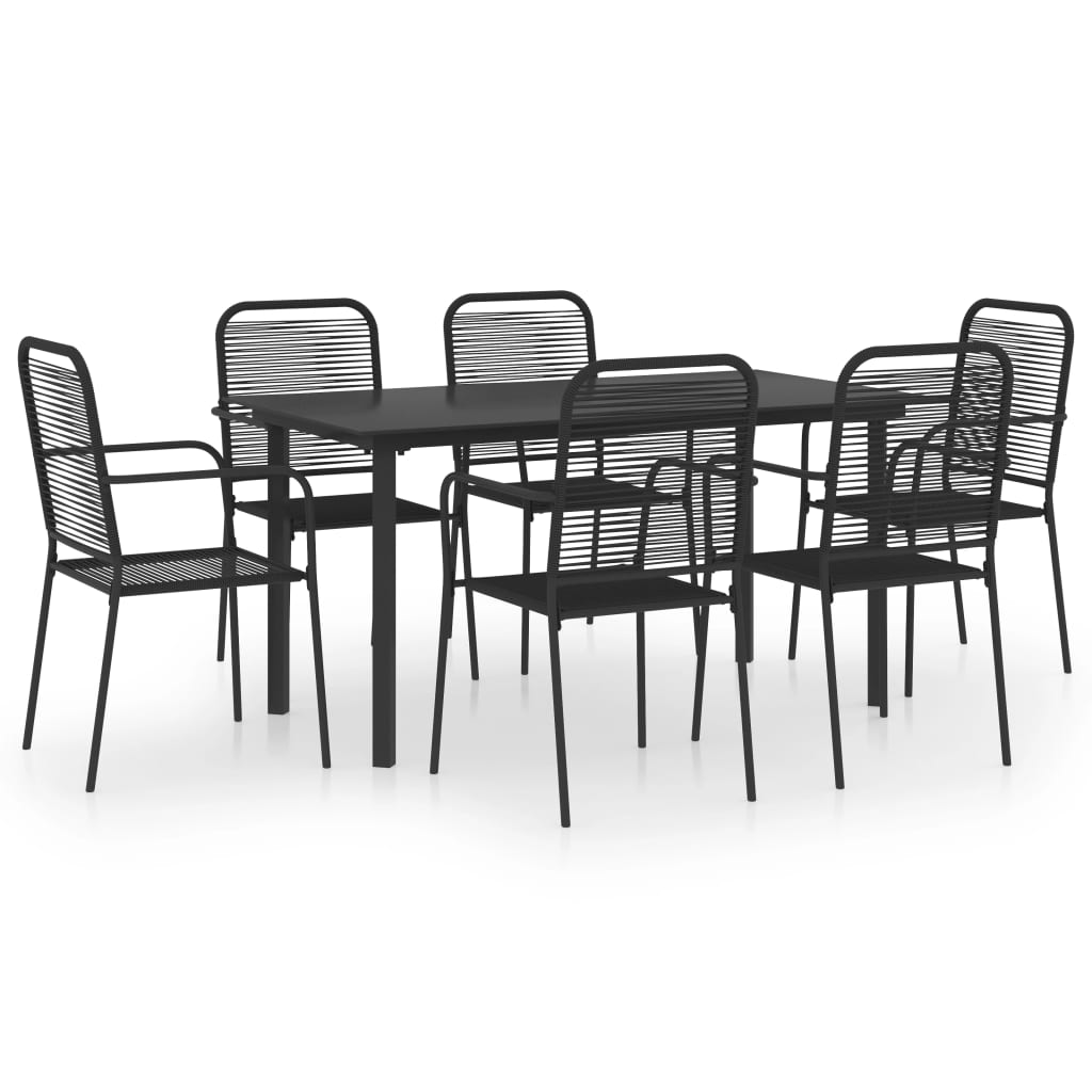 vidaXL 7 Piece Patio Dining Set Black Glass and Steel