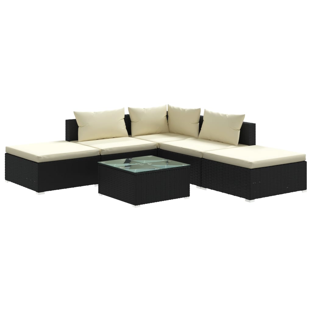 vidaXL 6 Piece Patio Lounge Set with Cushions Poly Rattan Black