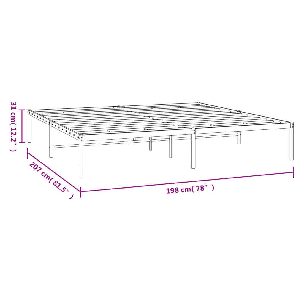 vidaXL Metal Bed Frame without Mattress Black 76"x79.9"