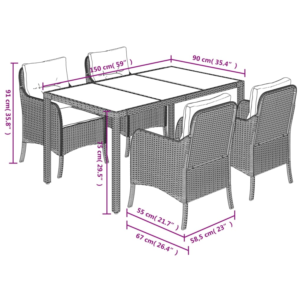 vidaXL 5 Piece Patio Dining Set with Cushions Gray Poly Rattan