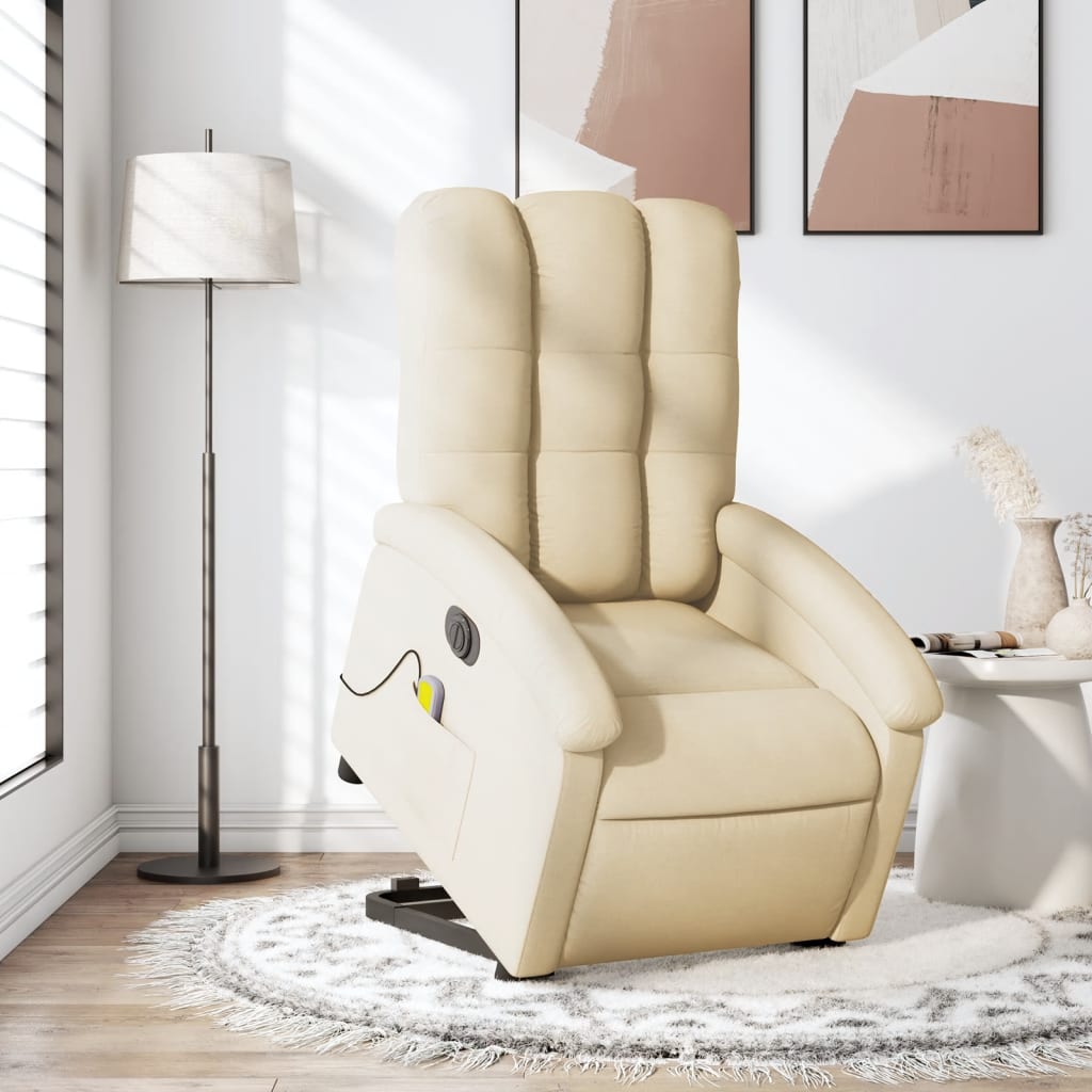 vidaXL Electric Stand up Massage Recliner Chair Cream Fabric