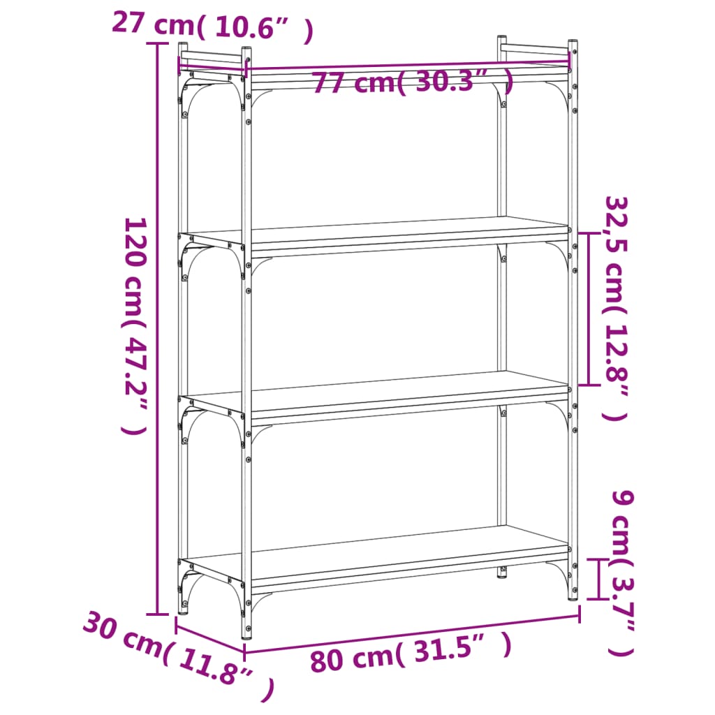 vidaXL Bookcase 4-Tier Brown Oak 31.5"x11.8"x47.2" Engineered Wood