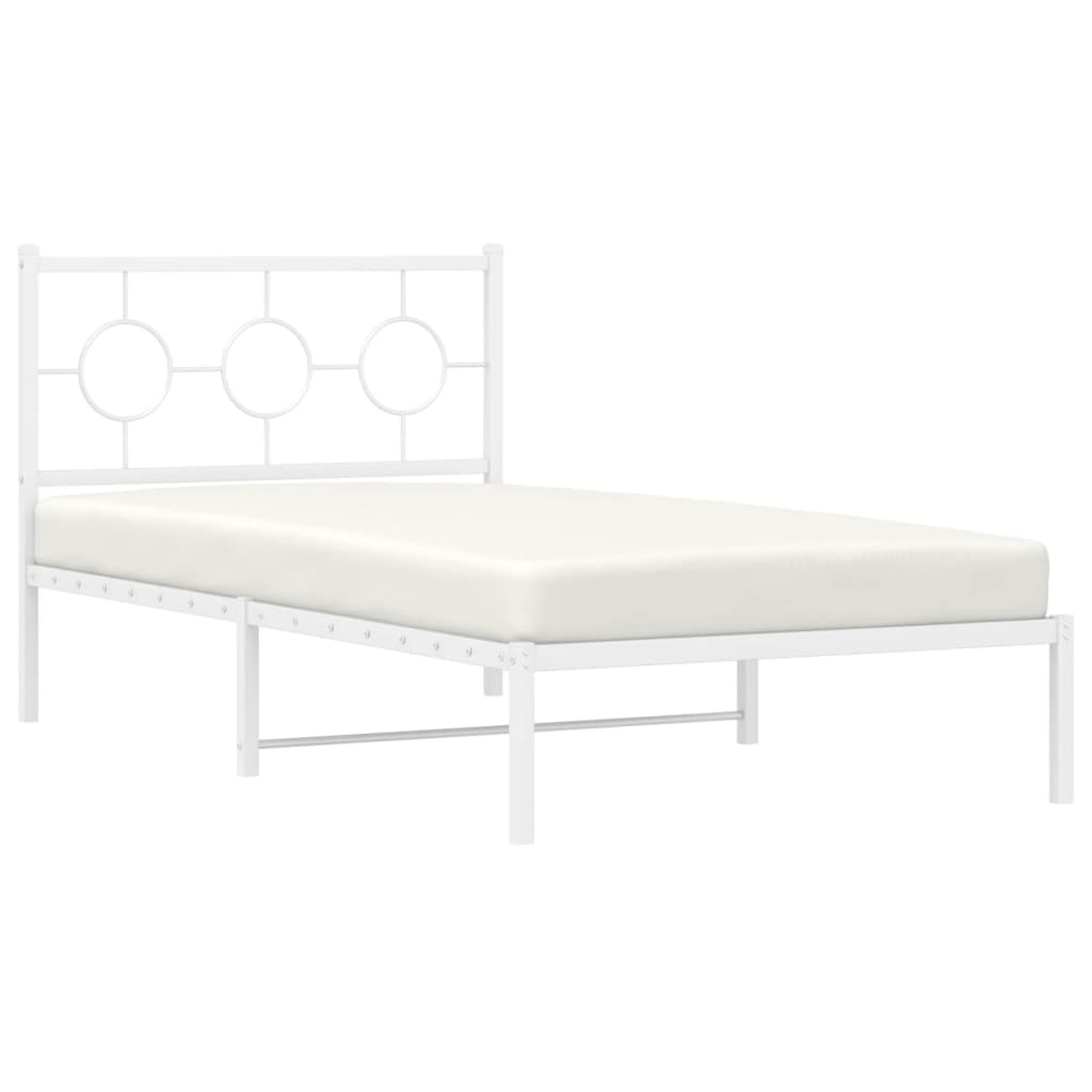 vidaXL Metal Bed Frame without Mattress with Headboard White 39.4"x78.7"