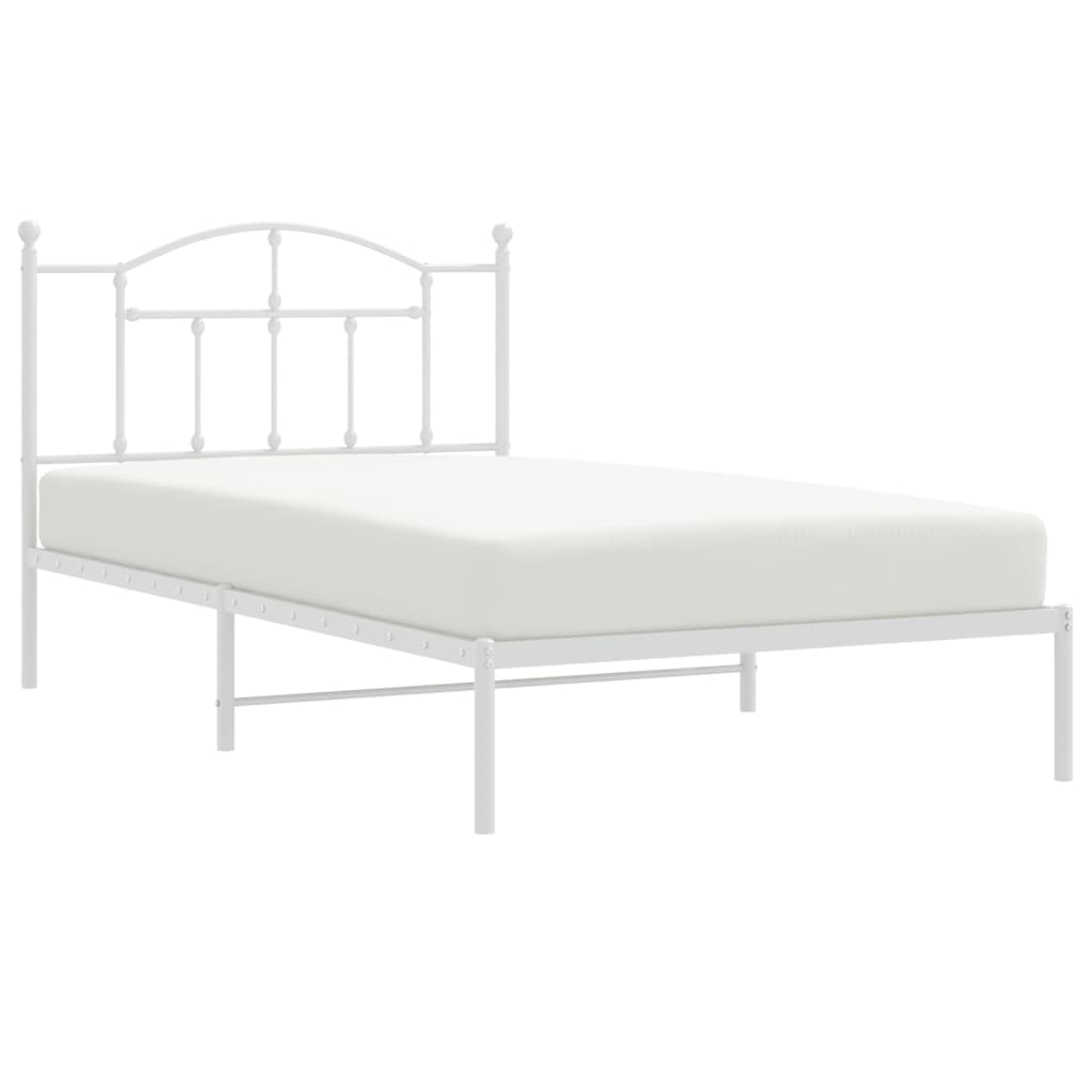 vidaXL Metal Bed Frame with Headboard White 39.4"x78.7"