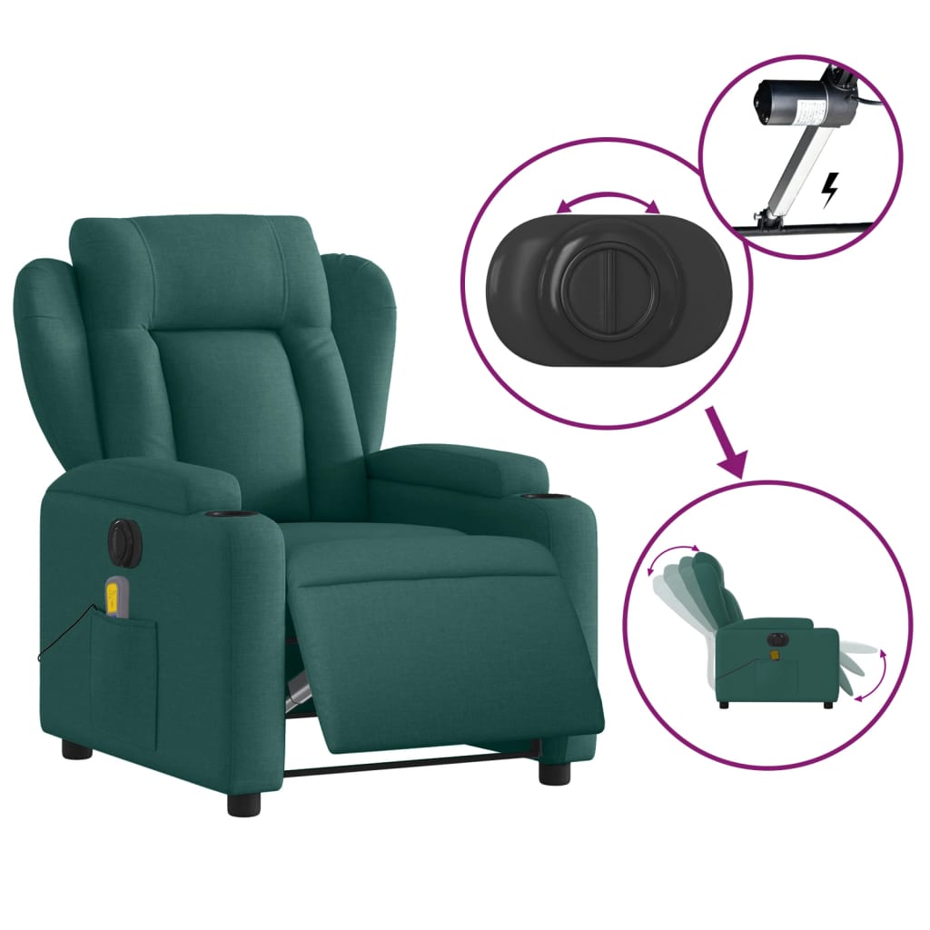 vidaXL Electric Massage Recliner Chair Dark Green Fabric