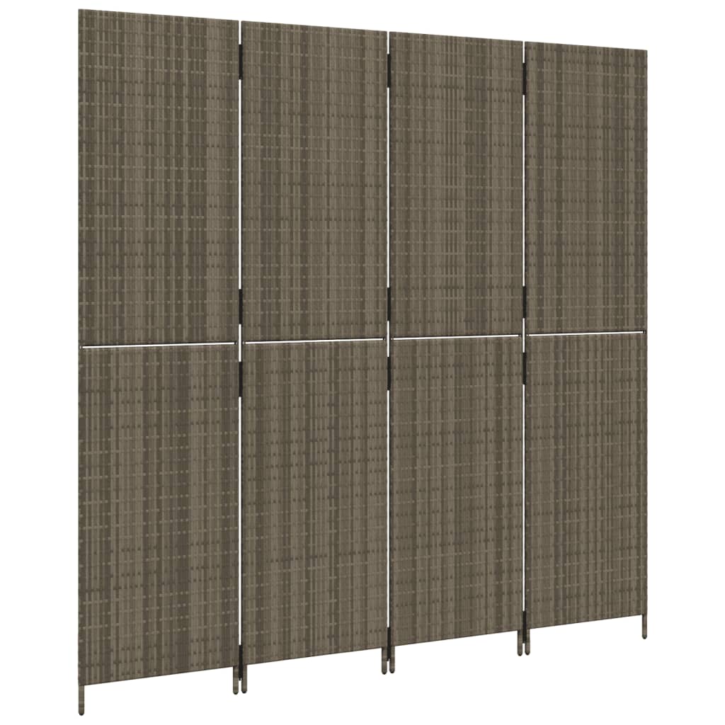 vidaXL Room Divider 4 Panels Gray Poly Rattan