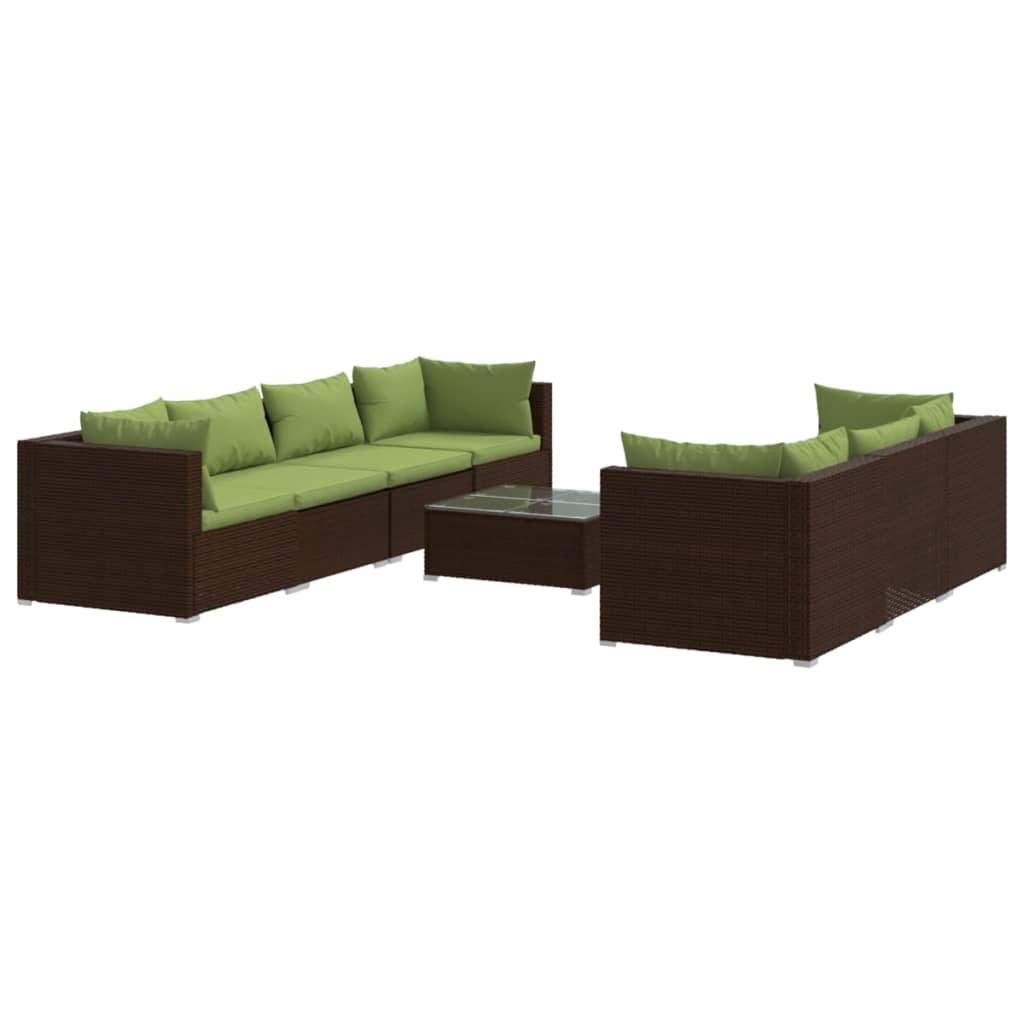 vidaXL 8 Piece Patio Lounge Set with Cushions Poly Rattan Brown