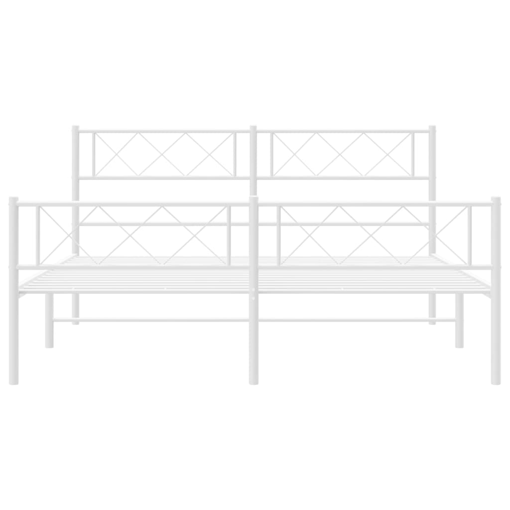 vidaXL Metal Bed Frame without Mattress with Footboard White 53.1"x74.8"