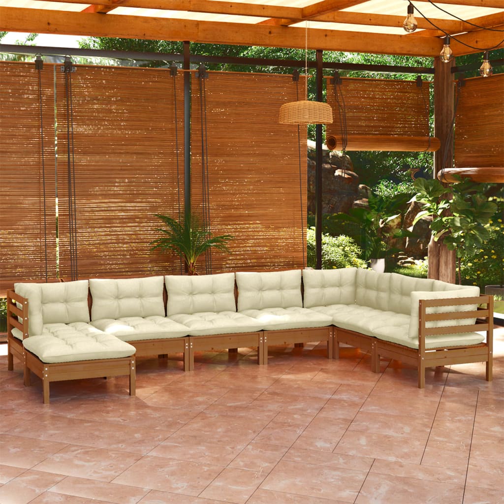 vidaXL 8 Piece Patio Lounge Set with Cushions Honey Brown Pinewood