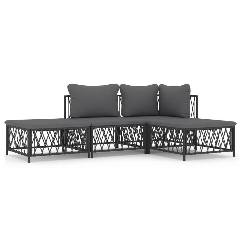 vidaXL 4 Piece Patio Lounge Set with Cushions Anthracite Steel