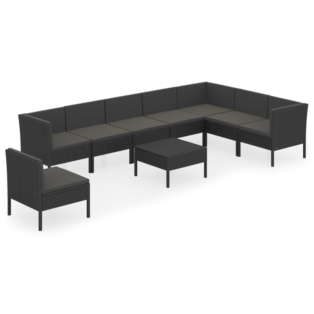 vidaXL 9 Piece Patio Lounge Set with Cushions Poly Rattan Black