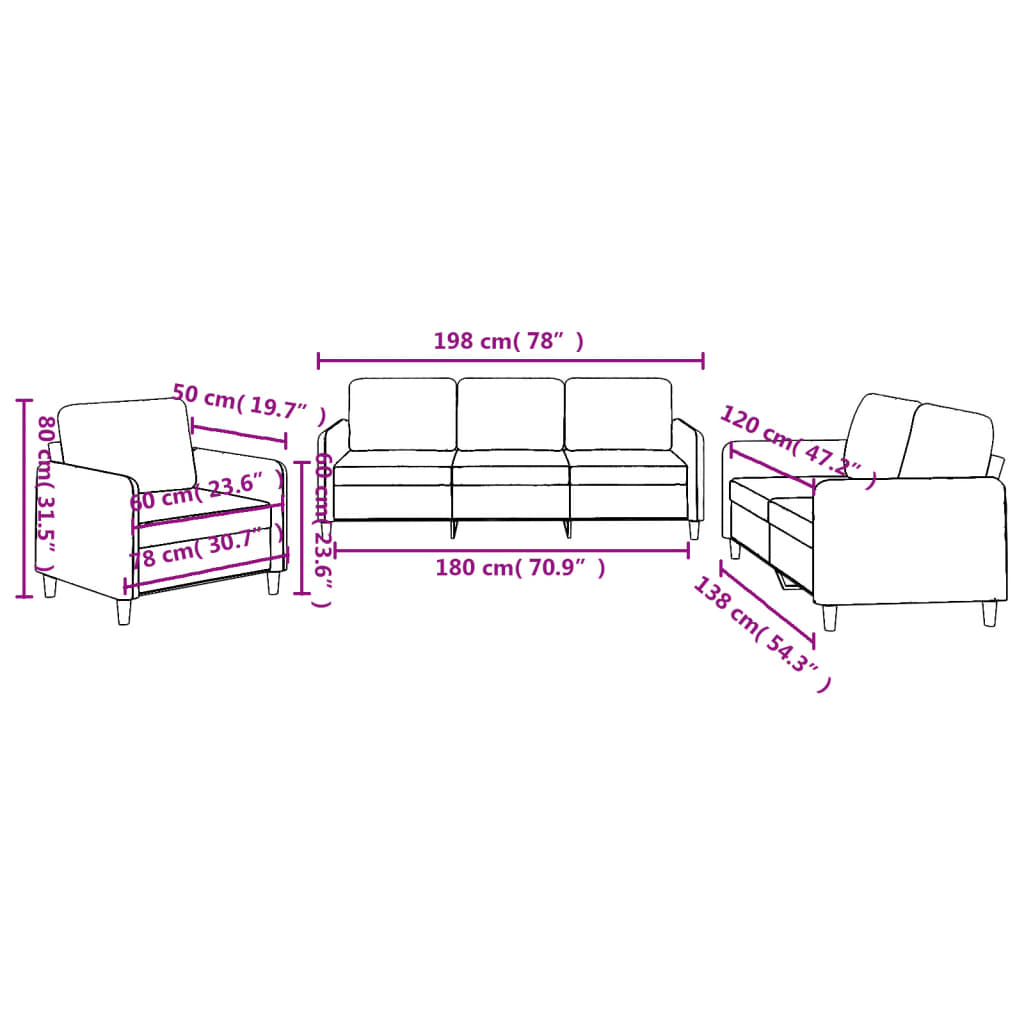 vidaXL 3 Piece Sofa Set with Cushions Dark Gray Fabric