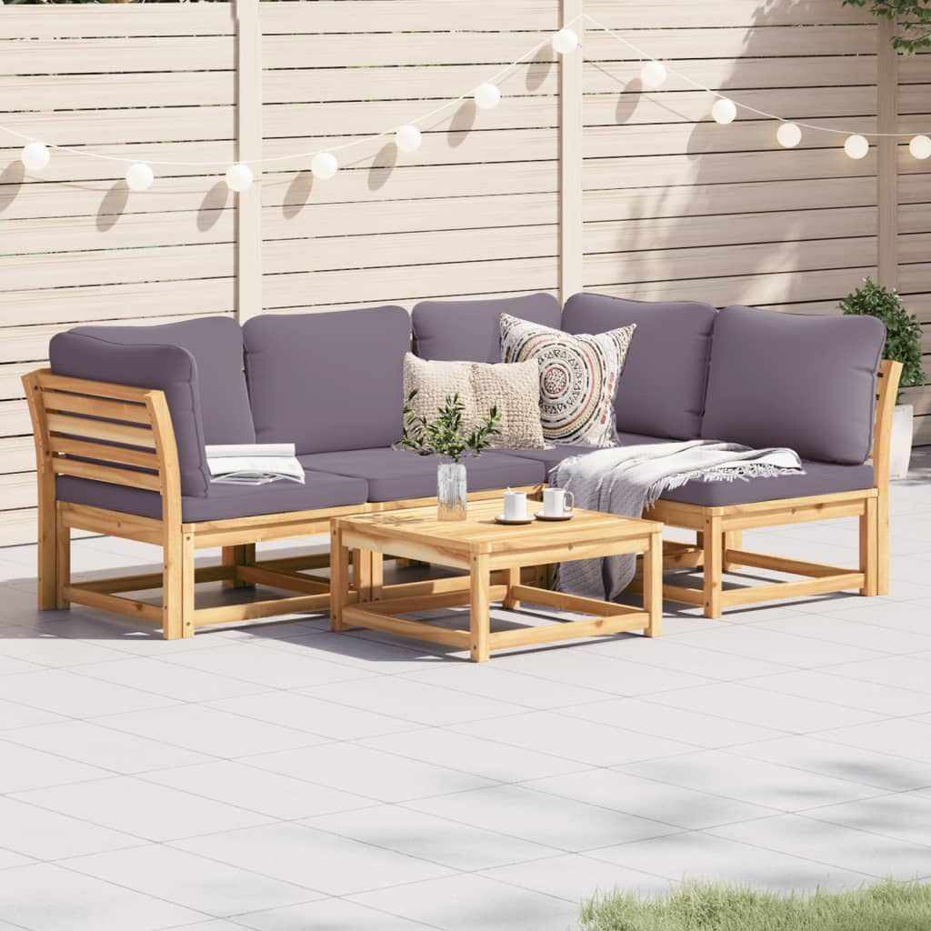 vidaXL 5 Piece Patio Lounge Set with Cushions Solid Wood Acacia