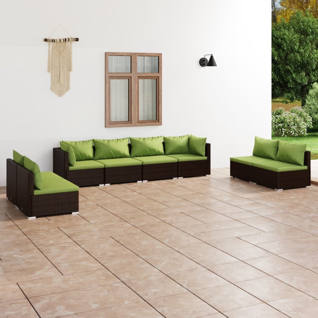 vidaXL 8 Piece Patio Lounge Set with Cushions Poly Rattan Brown