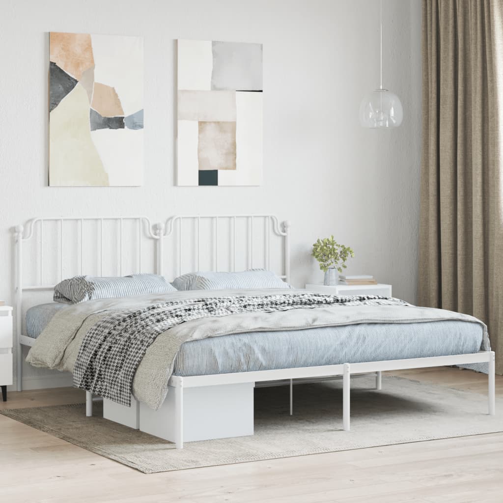 vidaXL Metal Bed Frame without Mattress with Headboard White 72"x83.9"