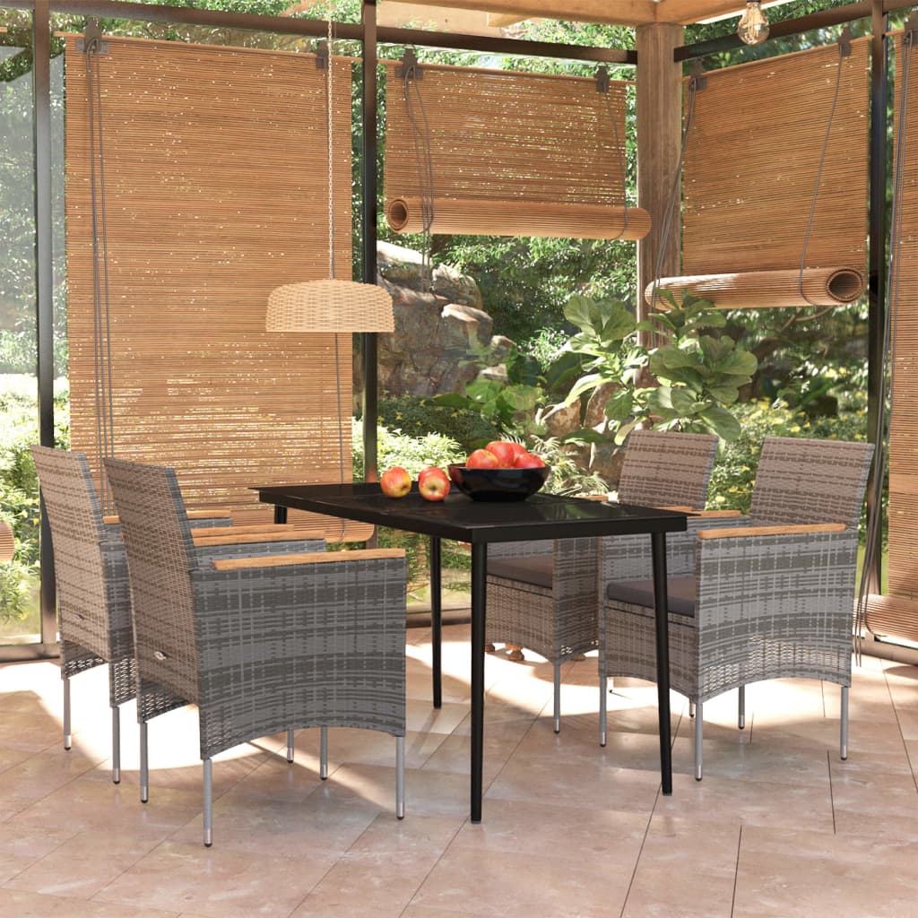 vidaXL 5 Piece Patio Dining Set with Cushions Gray and Black