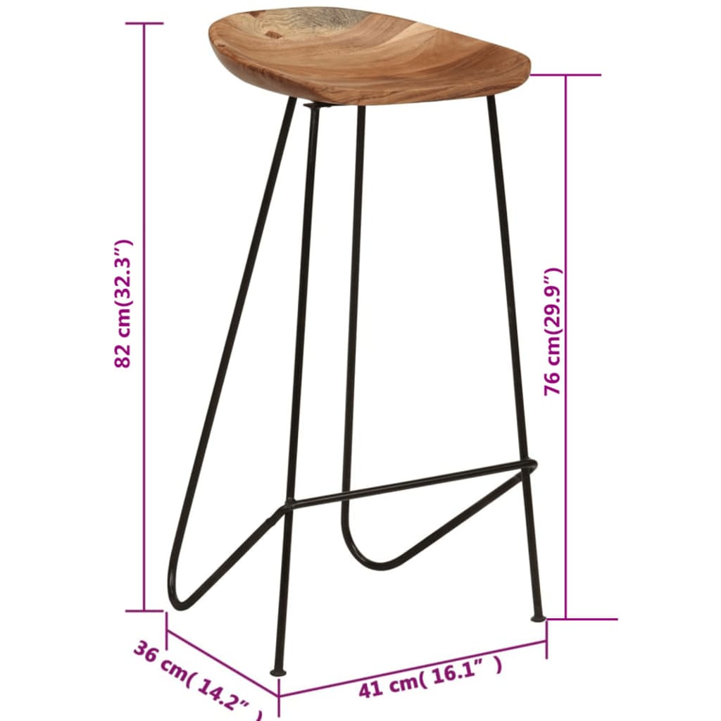 vidaXL Bar Stools 2 pcs Solid Acacia Wood