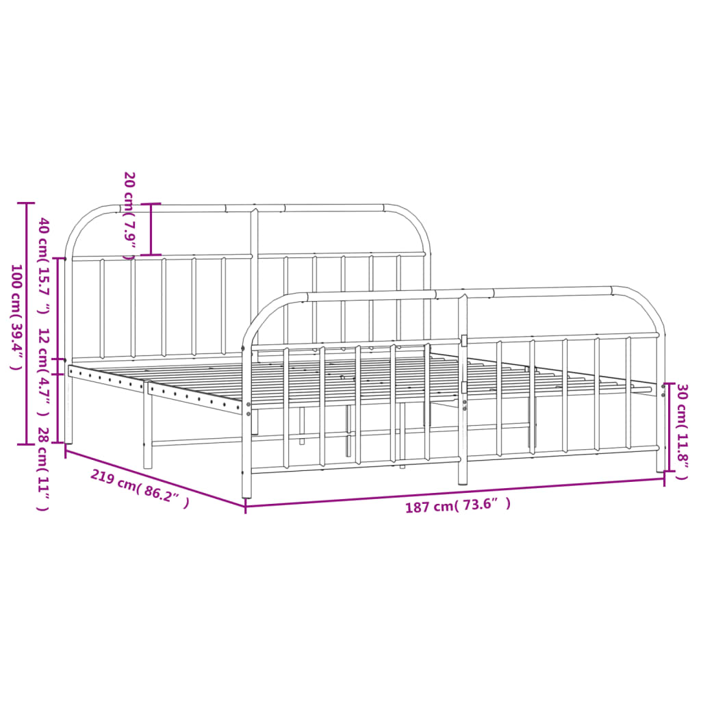 vidaXL Metal Bed Frame with Headboard&Footboard White 72"x83.9" California King