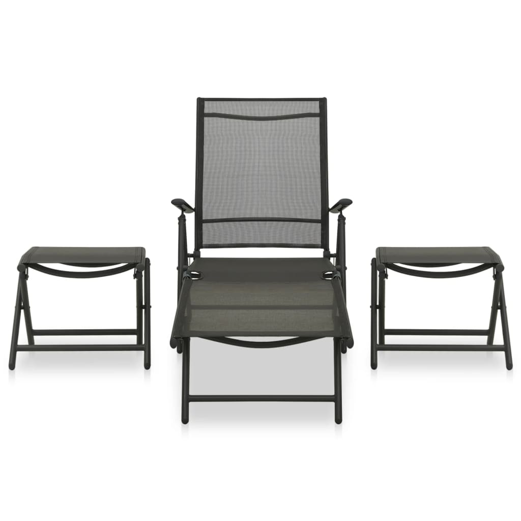 vidaXL 3 Piece Patio Lounge Set Textilene and Aluminum Black