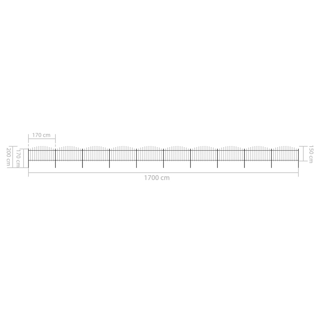 vidaXL Garden Fence with Spear Top Steel 55.8' Black