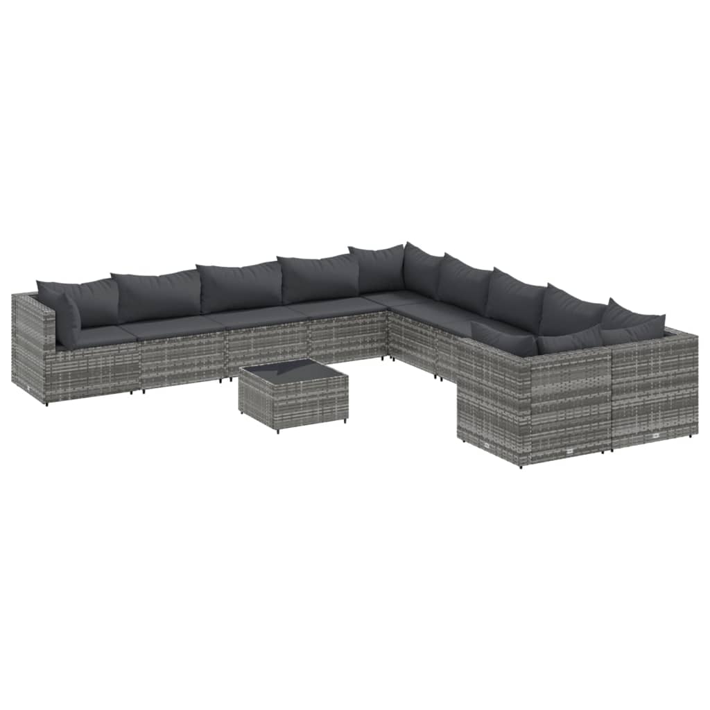 vidaXL 11 Piece Patio Sofa Set with Cushions Gray Poly Rattan