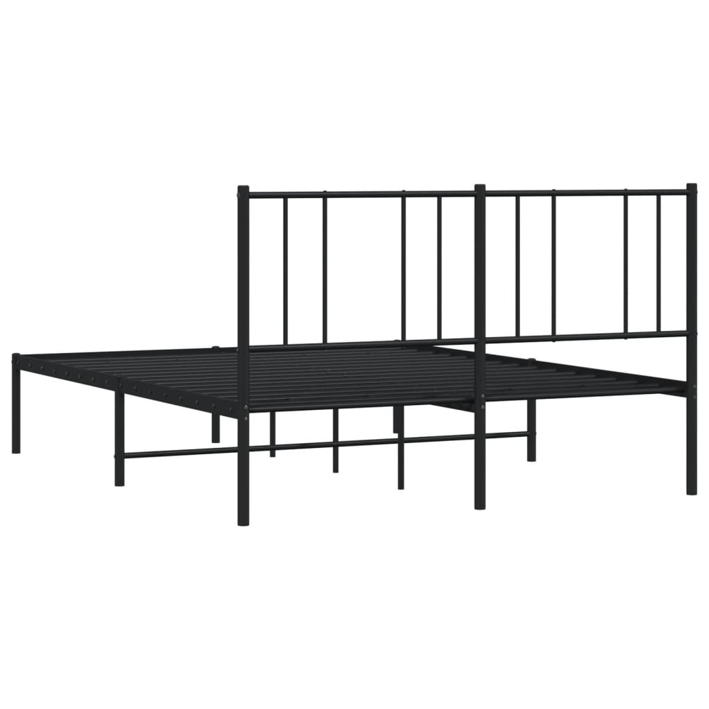 vidaXL Metal Bed Frame with Headboard Black 53.9"x74.8" Full