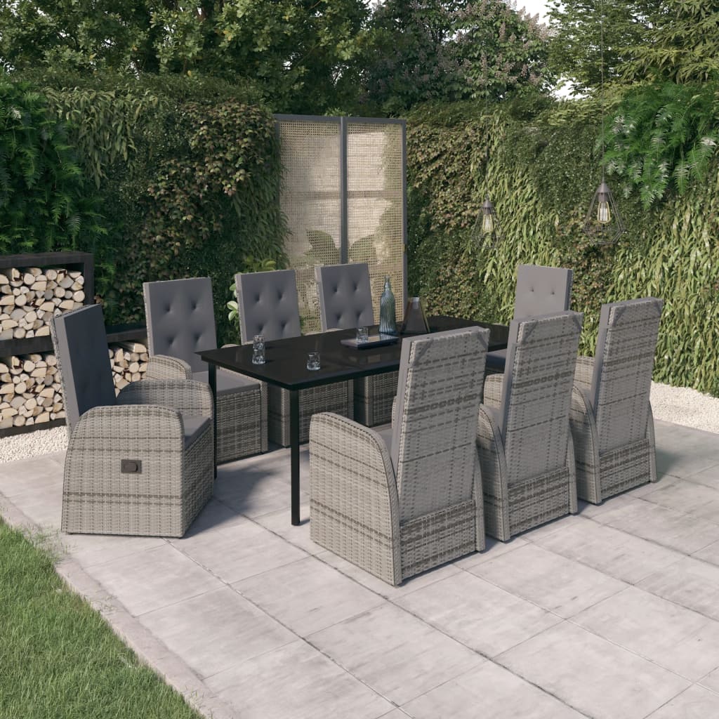 vidaXL 9 Piece Patio Dining Set with Cushions Gray