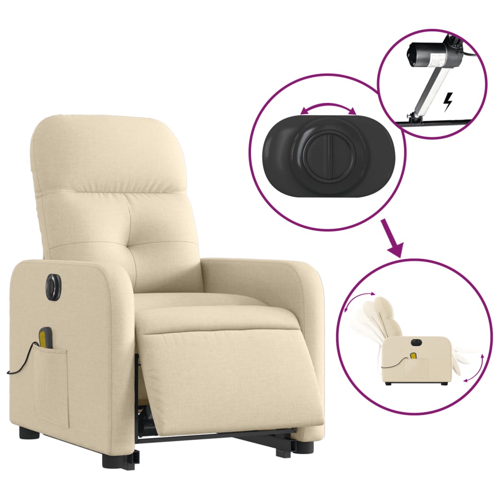 vidaXL Electric Stand up Massage Recliner Chair Cream Fabric