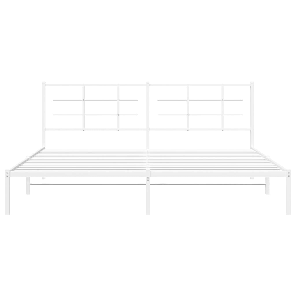 vidaXL Metal Bed Frame without Mattress with Headboard White 76"x79.9"