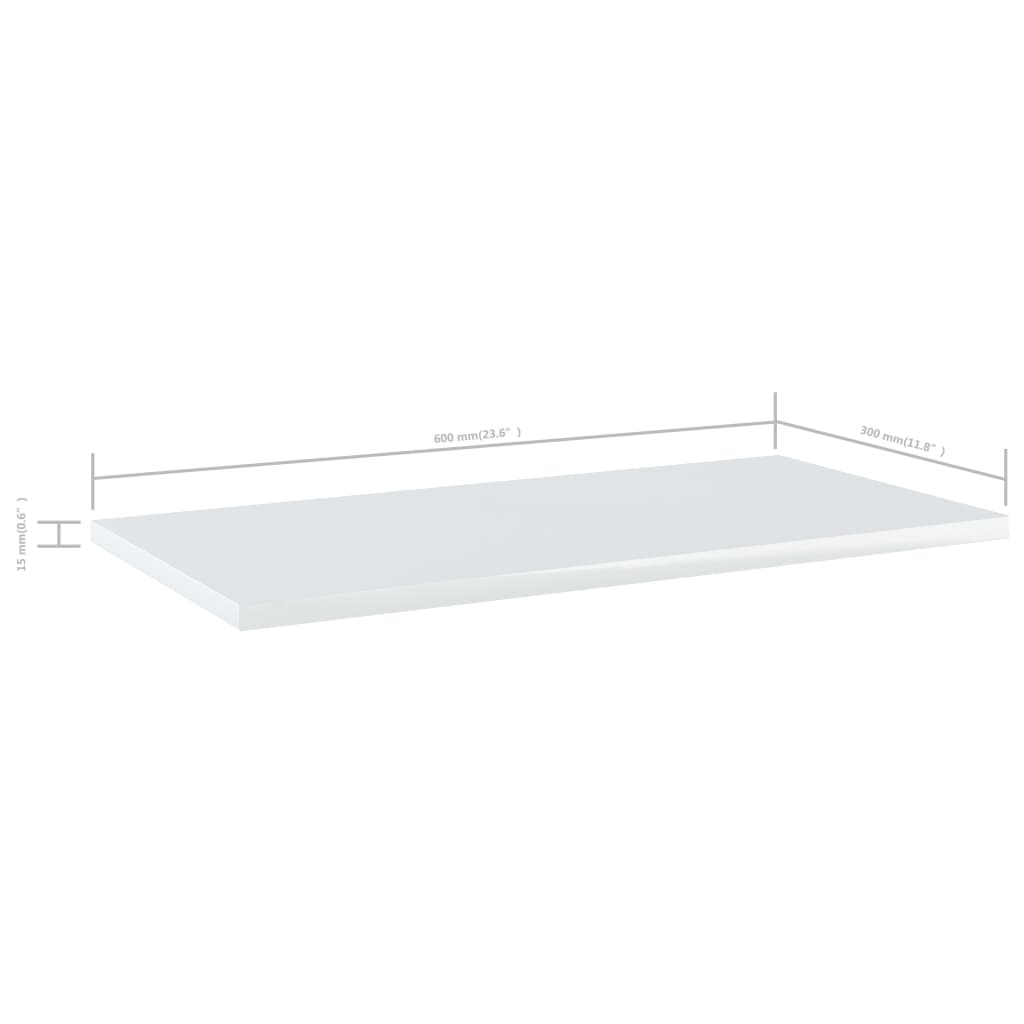 vidaXL Bookshelf Boards 4 pcs High Gloss White 23.6"x11.8"x0.6" Engineered Wood