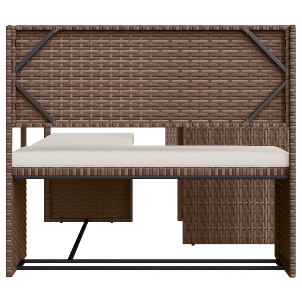 vidaXL Patio Sofa with Table and Cushions L-Shaped Brown Poly Rattan