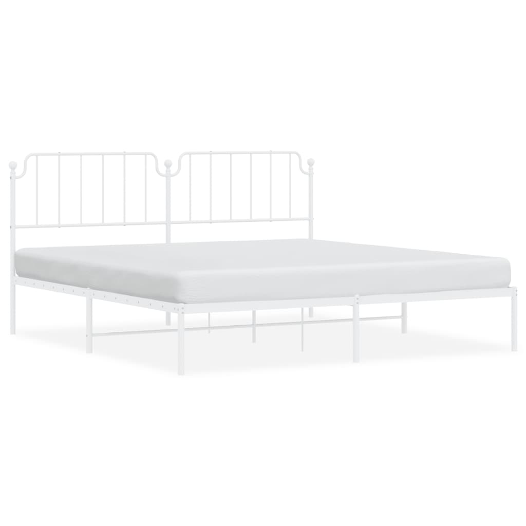 vidaXL Metal Bed Frame without Mattress with Headboard White 76"x79.9"