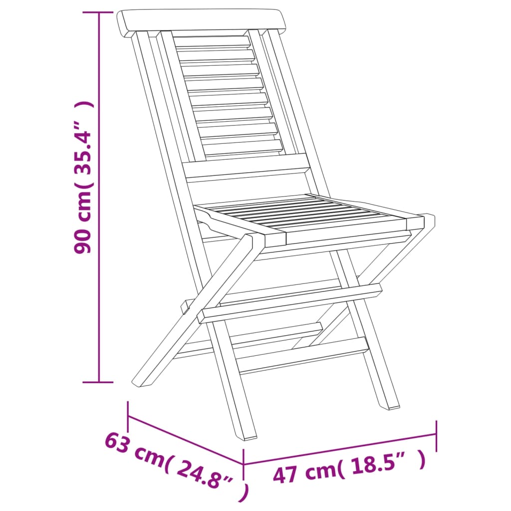 vidaXL Folding Patio Chairs 6 pcs 18.5"x24.8"x35.4" Solid Wood Teak