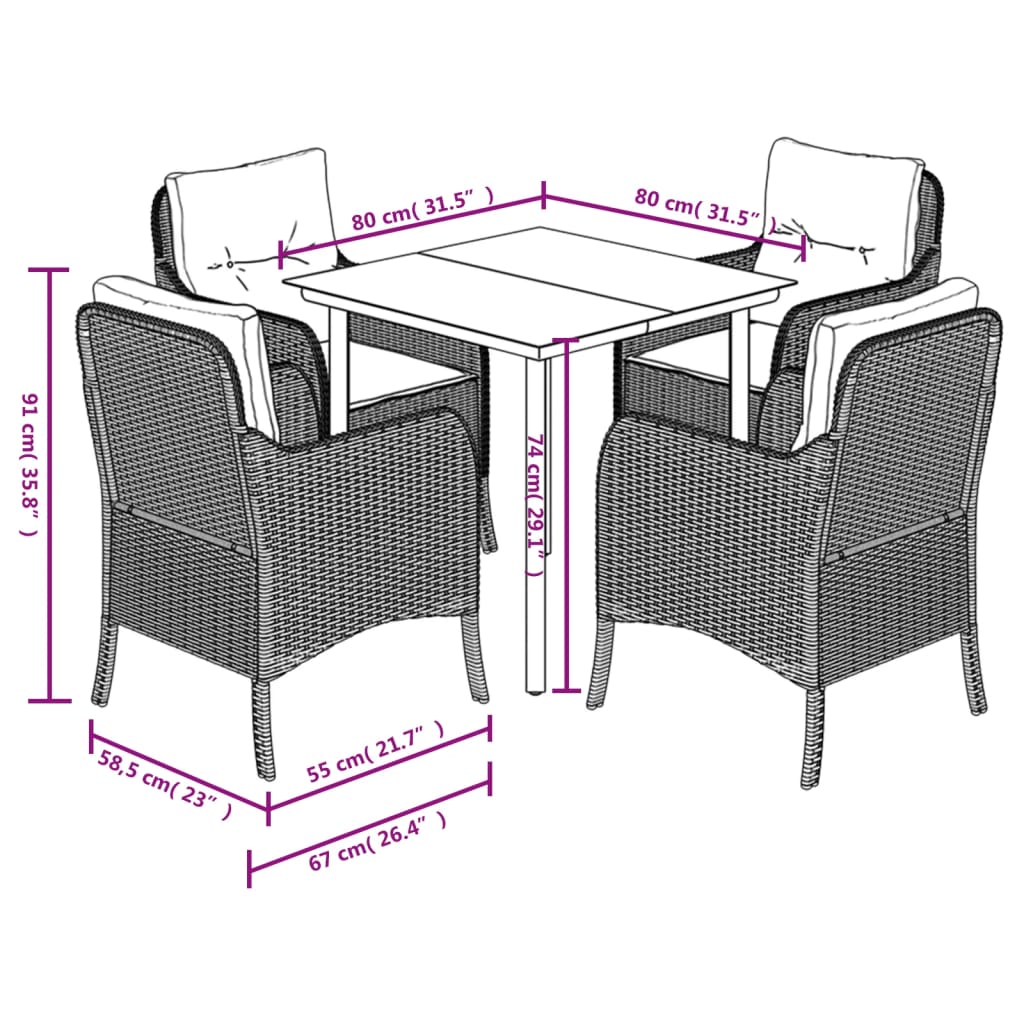 vidaXL 5 Piece Patio Dining Set with Cushions Gray Poly Rattan