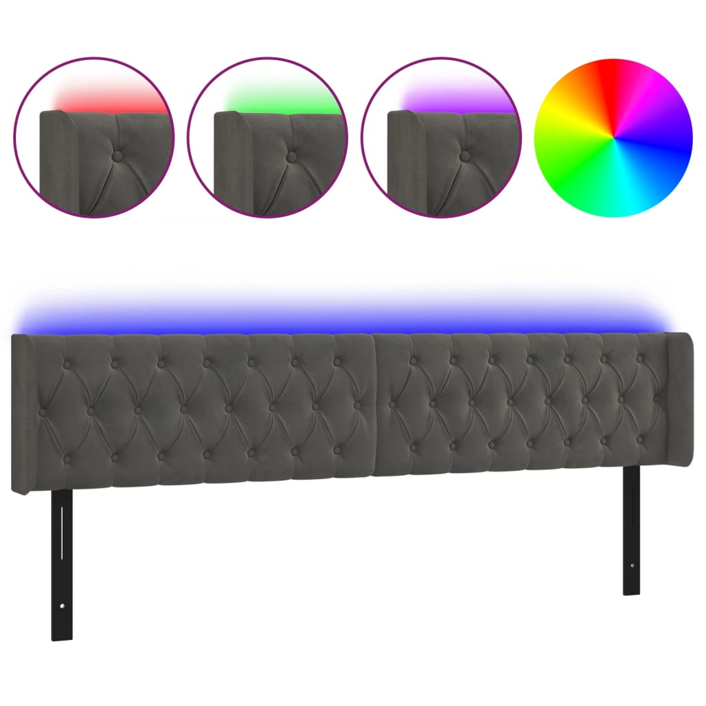 vidaXL LED Headboard Dark Gray 72"x6.3"x30.7"/34.6" Velvet