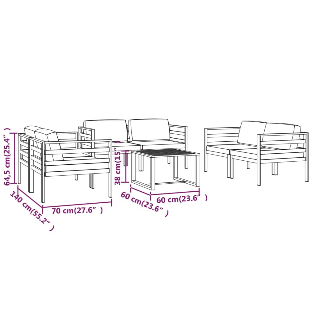 vidaXL 7 Piece Patio Lounge Set with Cushions Aluminum Anthracite