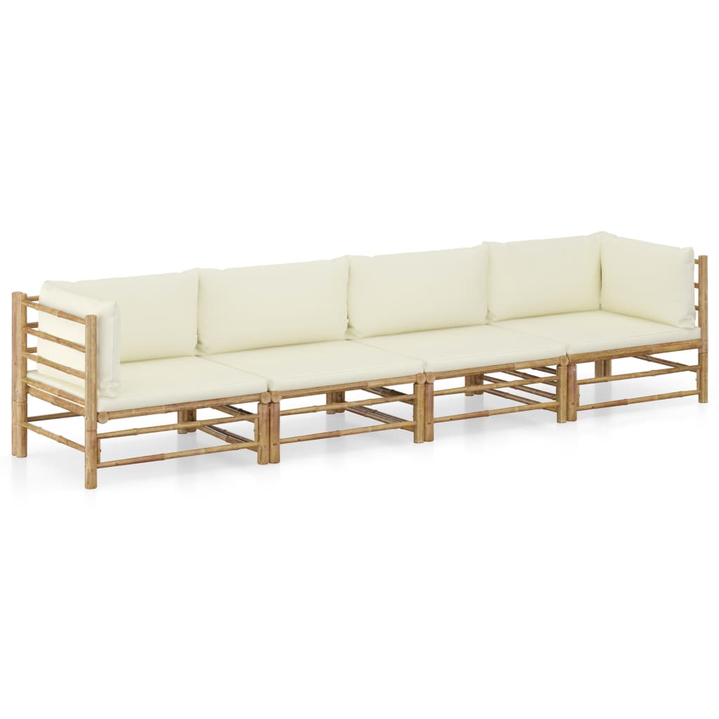 vidaXL 4 Piece Patio Lounge Set with Cream White Cushions Bamboo